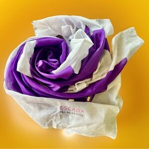 RARE Vtg ESCADA Marine Groove Perfume Purple White Soft Light Scarf 63x44 Huge!
